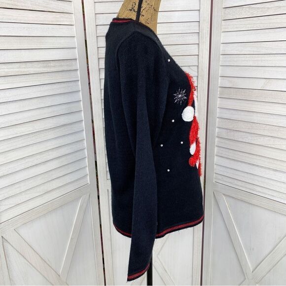 Red Label Fuzzy Santa Christmas Pullover Sweater Black Red Small - Picture 3 of 11